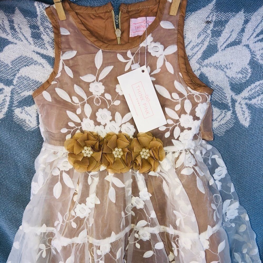 𝅺nwt Girls 1Y Think Pink Bows Festive Tulle Dress